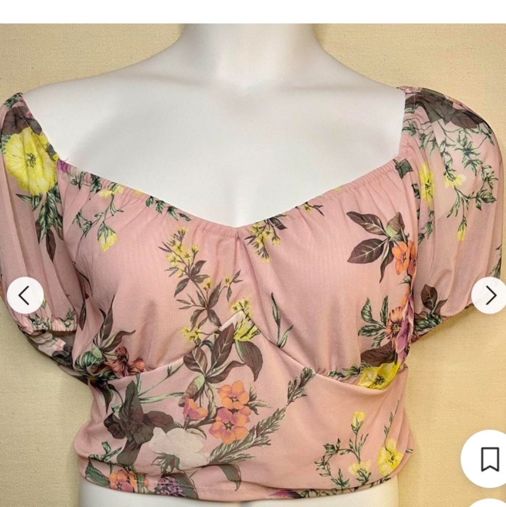 Love, Fire Pink Floral Mesh Top. 2X. NWT.